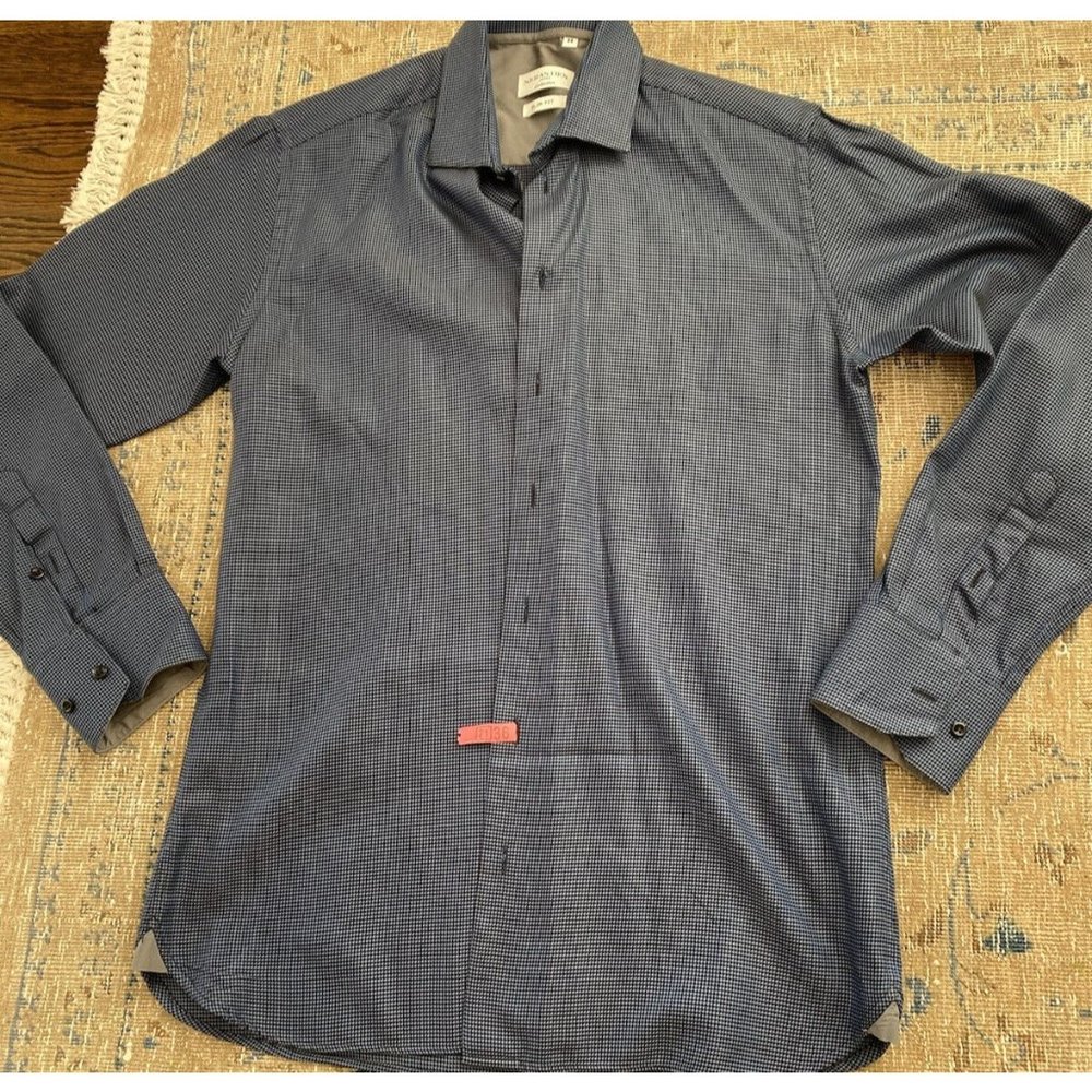 Sebastien james collection slim fit mens dress shirt M medium Blue Print